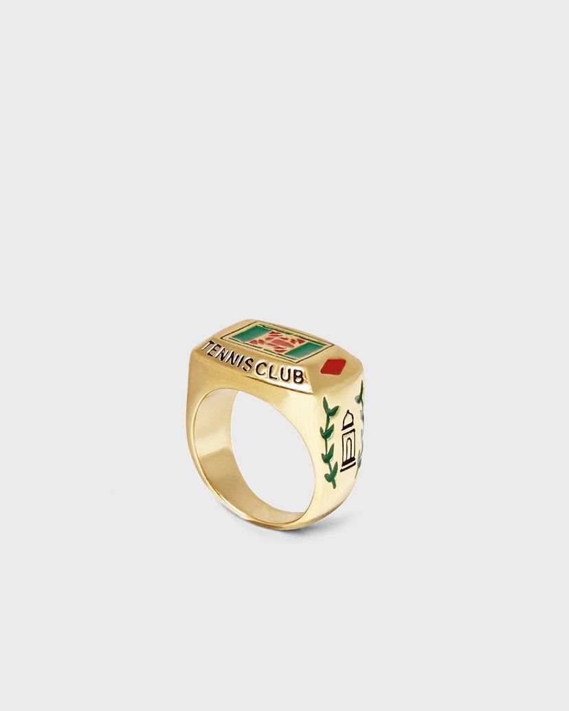 Prsten Casablanca Gold Tone Tennis Club Enamel Signet Ring Metalik | APF25-JW-087-01