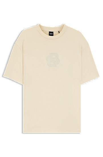 Majica kratkih rukava BOSS Peached-cotton T-shirt with Double B monogram Bež | 50549112