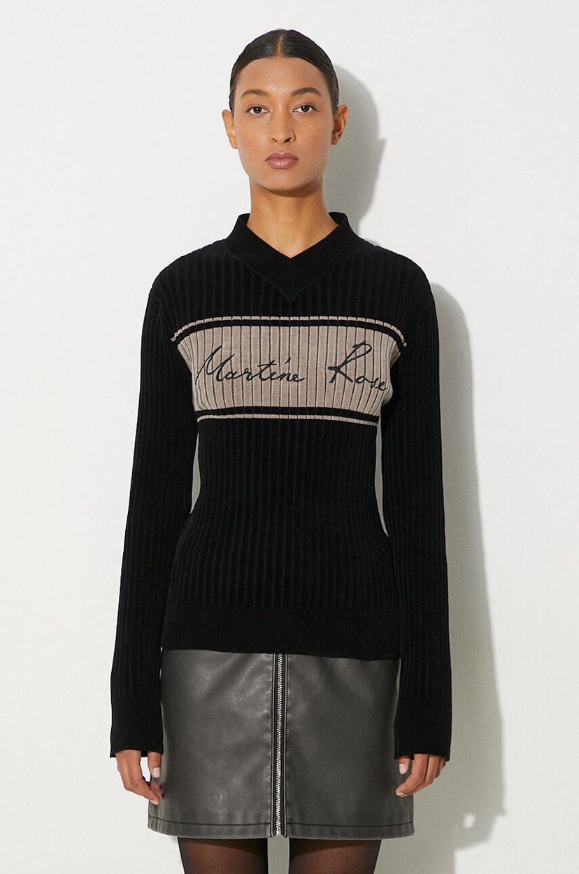 Džemper Martine Rose Martine Rose Chenille Ribbed V-Neck Jumper Crna | 946YA02008