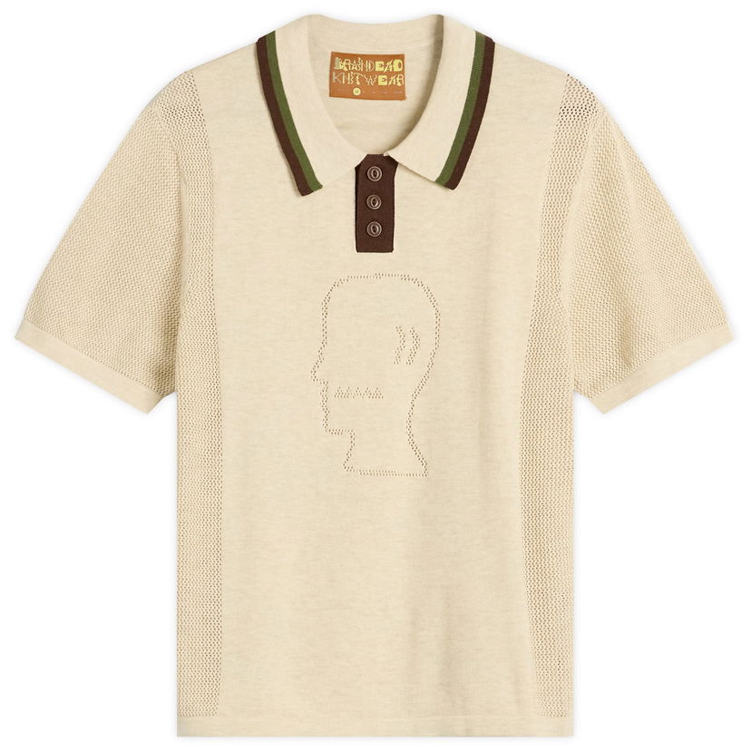 Polo majica Brain Dead Brain Dead Logo Head Knit Polo, Size Large Bež | BDS25T260043-NTL