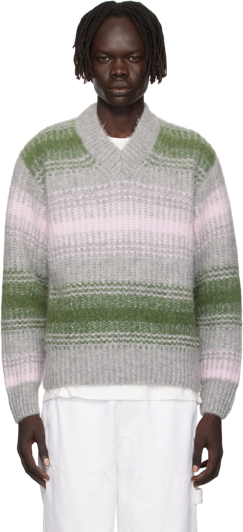 Džemper KENZO Kenzo Paris 'Speed Stripe' V-Neck Sweater Siva | FF65PU7423CG