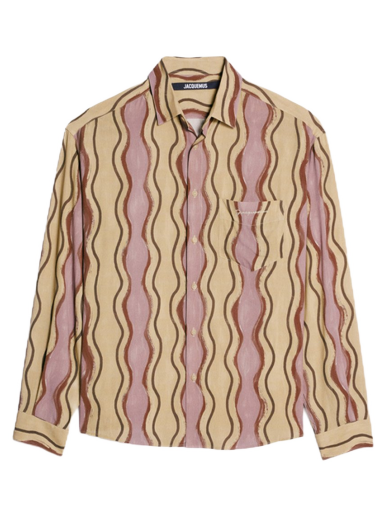 Košulja Jacquemus La Chemise Simon Desert Waves Print Stripe Smeđa | 216SH001-1002-8CC