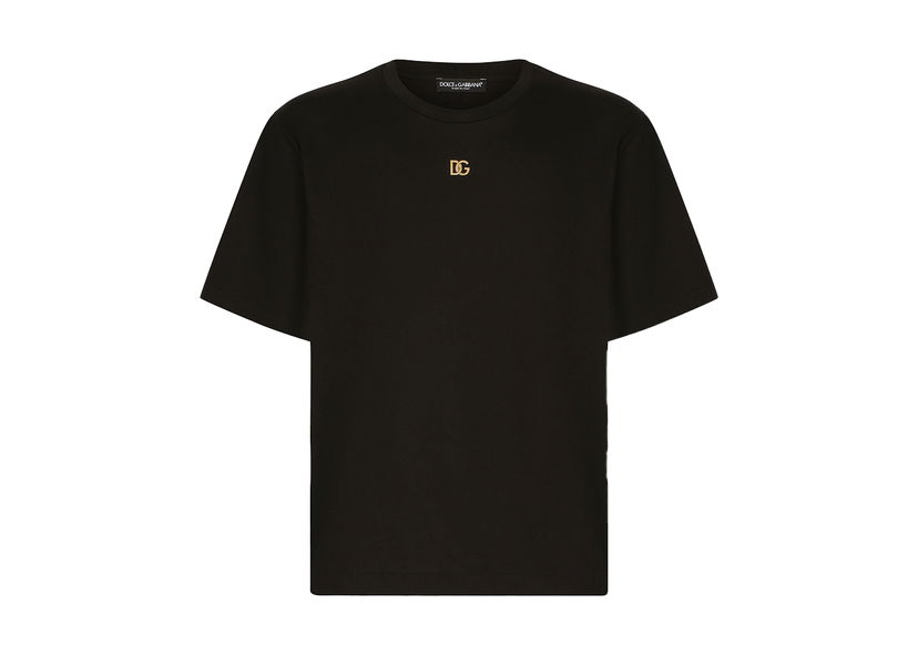 Majica kratkih rukava Dolce & Gabbana Metallic DG Logo Cotton T-Shirt Black/Gold Crna | G8NC5ZG7A0WN0000