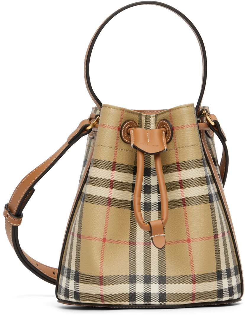Ručna torbica Burberry Burberry Vintage Check & Leather Drawstring Bucket Bag Bež | 8109794
