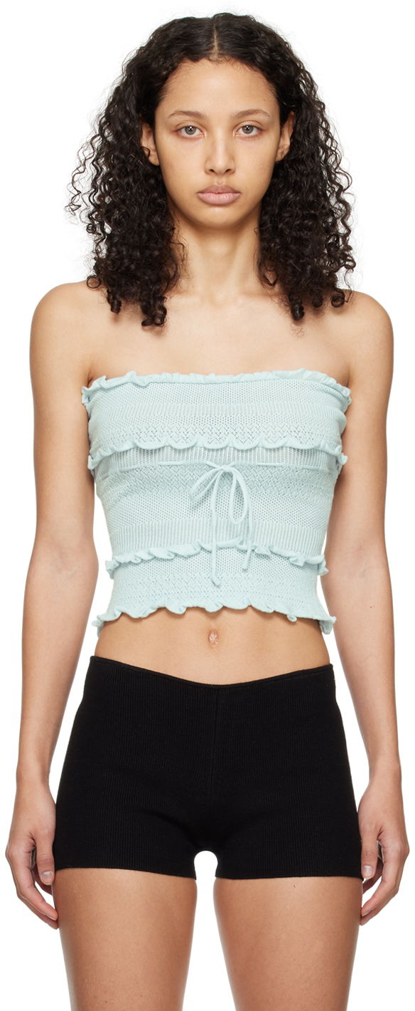 Majica bez rukava GUIZIO Guizio Balena Smocked Tube Top Tirkiz | R24608S035