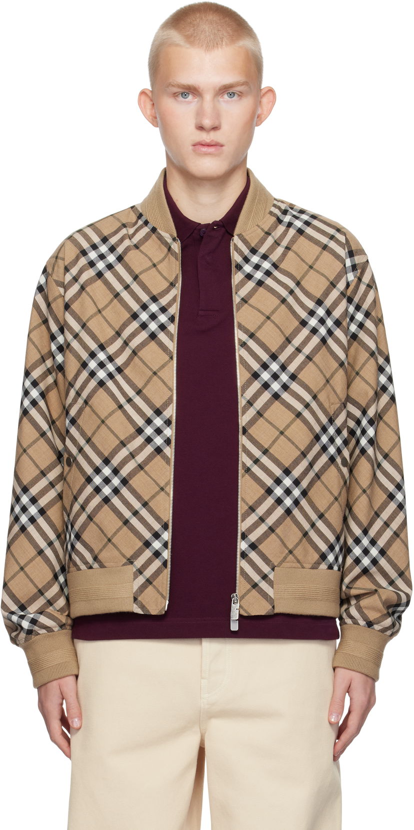 Bomber jakna Burberry Wool Blend Bomber Jacket Bež | 8092963