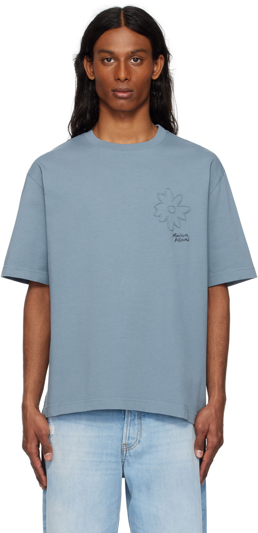 Majica kratkih rukava MAISON KITSUNÉ Maison Kitsuné Crafted Daisy Oversize T-Shirt Plava | OM00124KJ7020