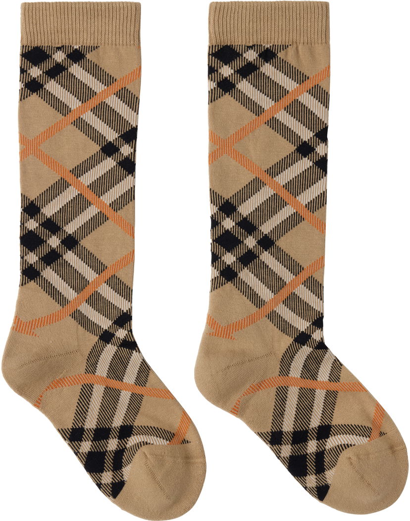 Čarape Burberry Burberry Check Cotton Blend Knee-High Socks Bež | 8108517