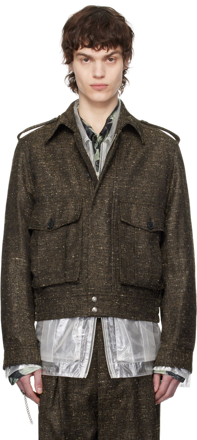 Bomber jakna Dries Van Noten Dries Van Noten Tweed Jacket Smeđa | 251-020510-1523