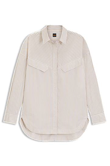 Košulja BOSS Oversized Striped Cotton Blouse Bež | 50543554