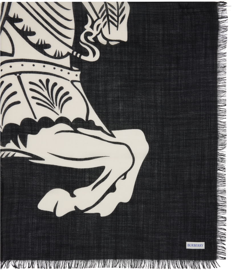 Šal Burberry Burberry Wide EKD Wool Scarf Crna | 8113032
