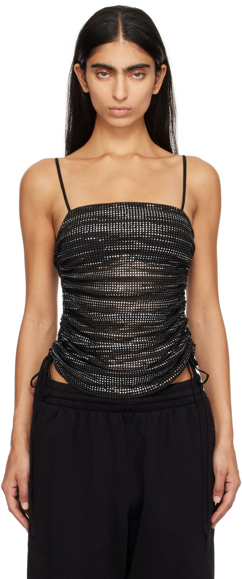 Majica bez rukava Alexander Wang Ruched Crystal Camisole Crna | 1CC3241944