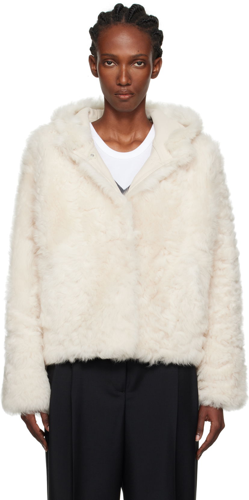 Jakna Yves Salomon Yves Salomon Short Hooded Shearling Jacket Bijela | 26W25WYV62461TOSX