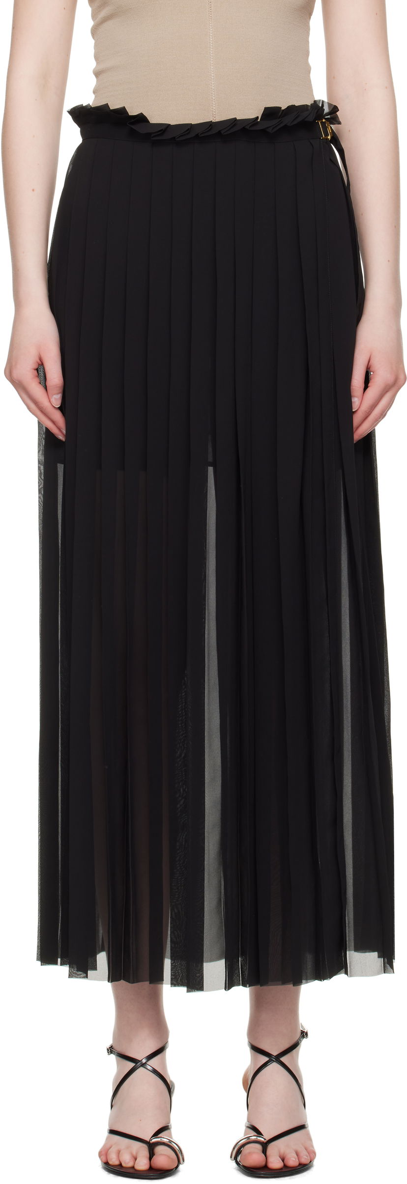 Suknja AMI AMI Paris Pleated Midi Skirt Crna | FSK353.PL0027
