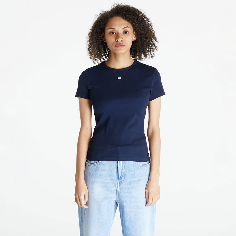 Majica kratkih rukava Tommy Hilfiger Tommy Jeans Slim Essential Rib Crna | DW0DW17383 C1G