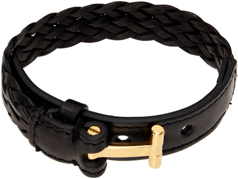 Narukvica Tom Ford Black Woven Leather Bracelet Crna | JM001-ICL001G