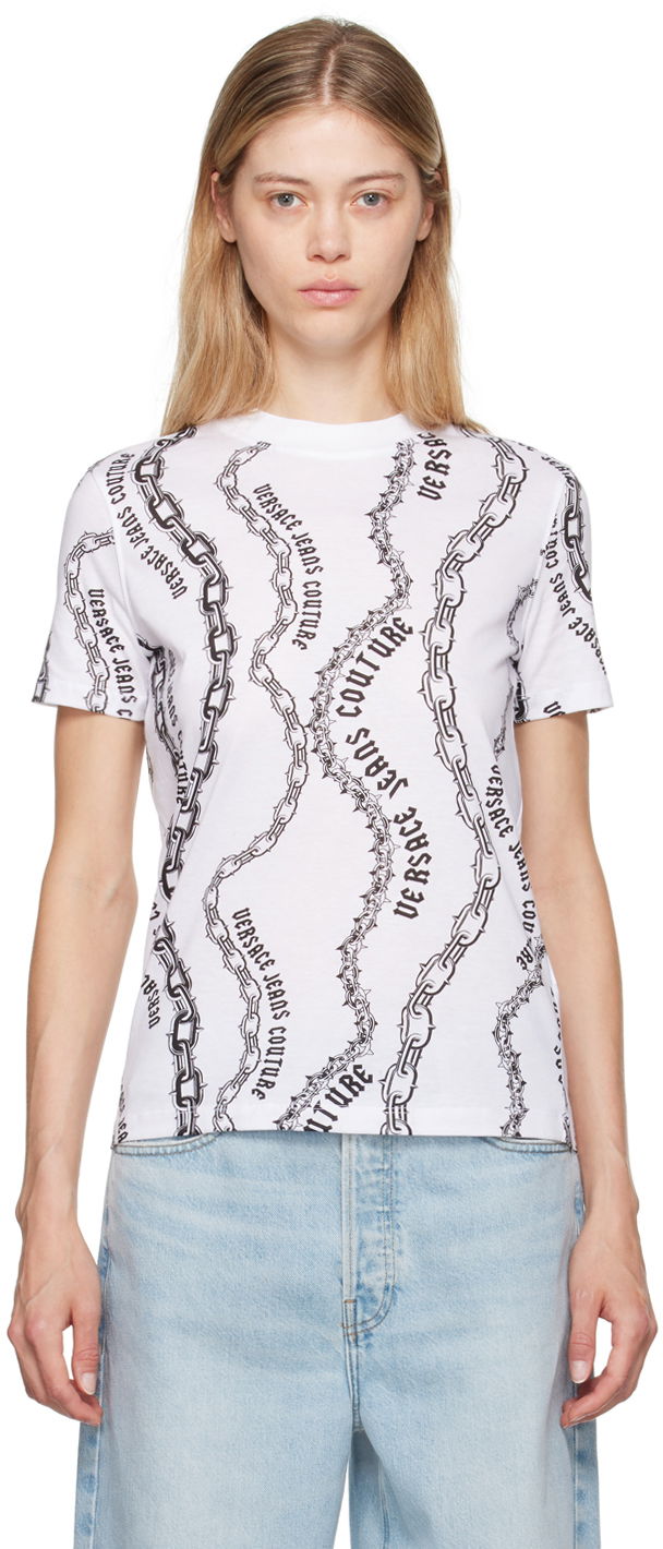 Majica kratkih rukava Versace Jeans Couture White & Black Chain Couture T-Shirt Bijela | E77HAH613_EJS365