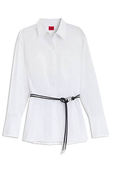 Košulja BOSS Slim Fit Long Blouse with Faux Leather Belt Bijela | 50543364