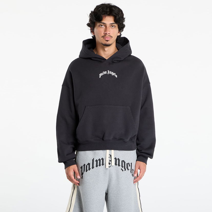 Dukserice Palm Angels Palm Angels Back Curved Logo Loose Hoody Crna | PMBB17EF25FLE0041003