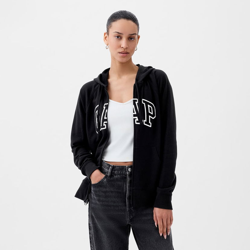 Dukserice GAP Fullzip Logo Hoodie True Black V2 Crna | 870536-05