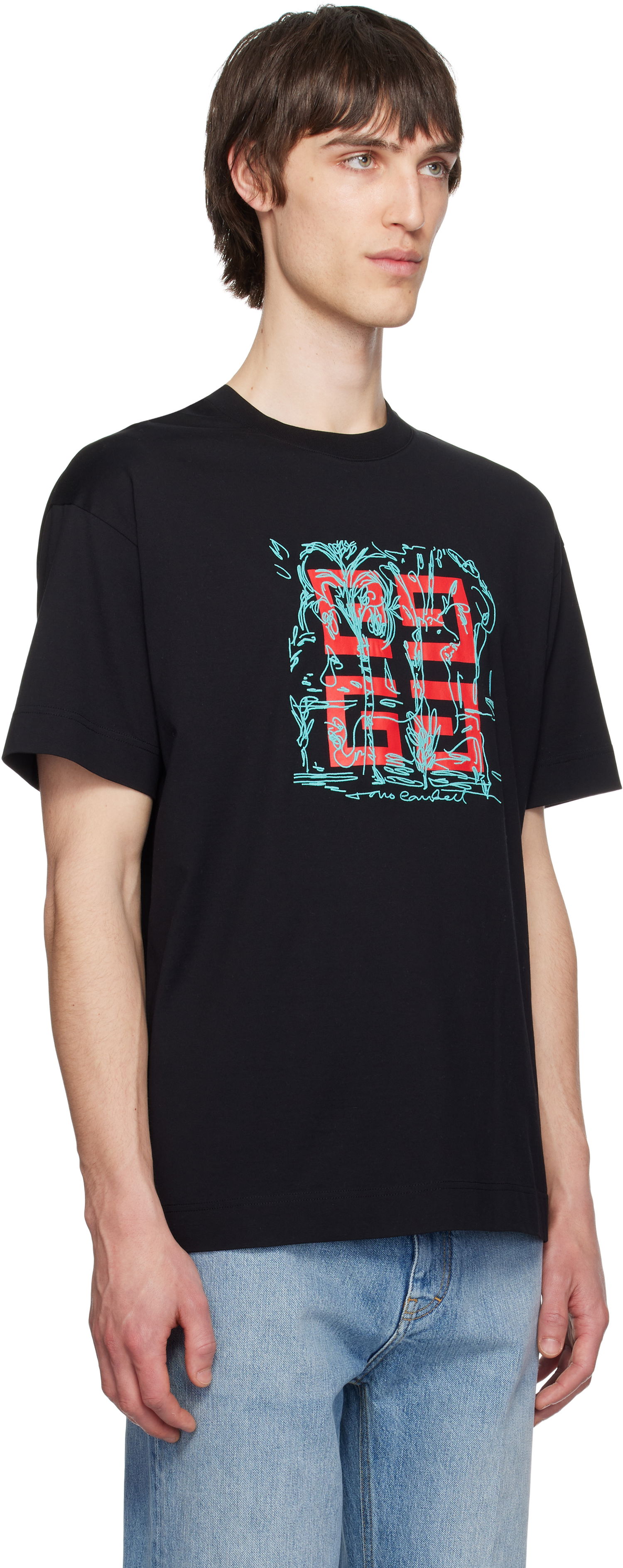 Majica kratkih rukava Givenchy Givenchy 4G Sketch Print Regular Fit T-Shirt Crna | BM71MG3YQD001, 1