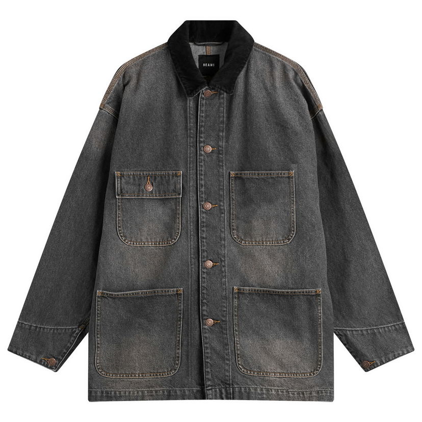 Jakna BEAMS Loose Coverall Denim Jacket, Size Small Siva | 1118-3309-791-19