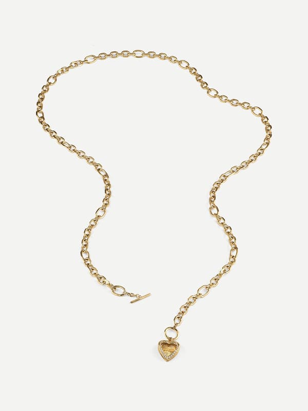 Ogrlica GUESS Heart Charm Long Chain Necklace Metalik | JUBN04598JW