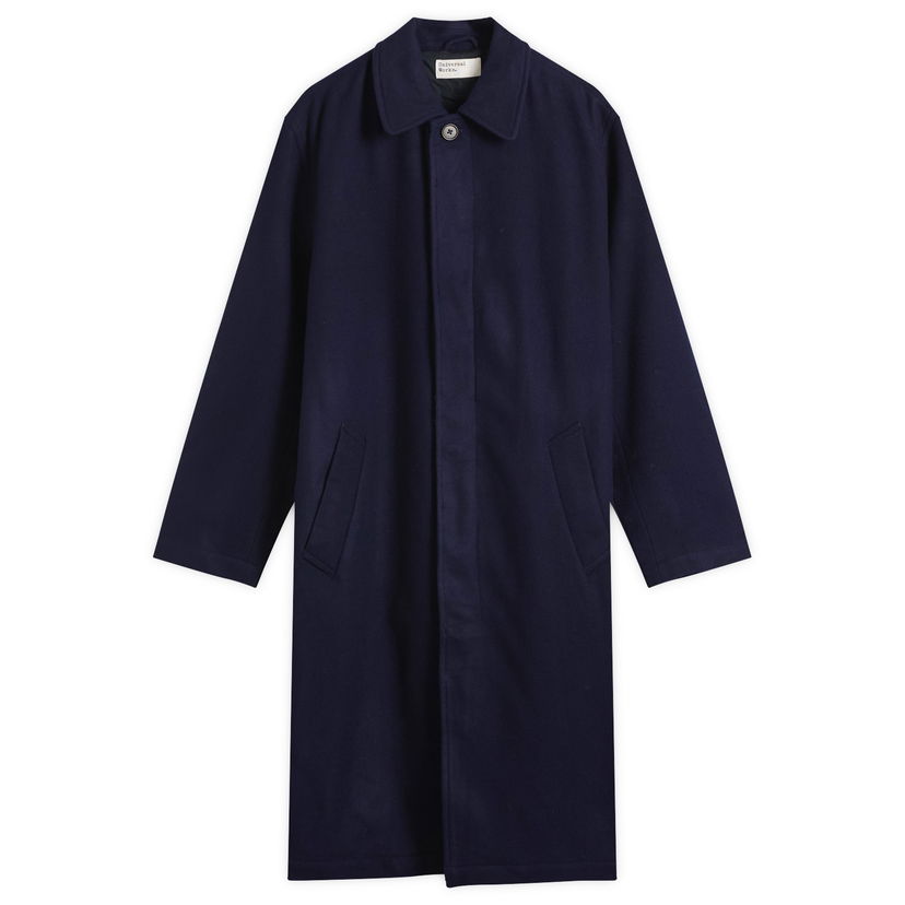 Kaputi Universal Works Mowbray Wool Mac Coat, Size Small Tamnoplava | 33104-NVY