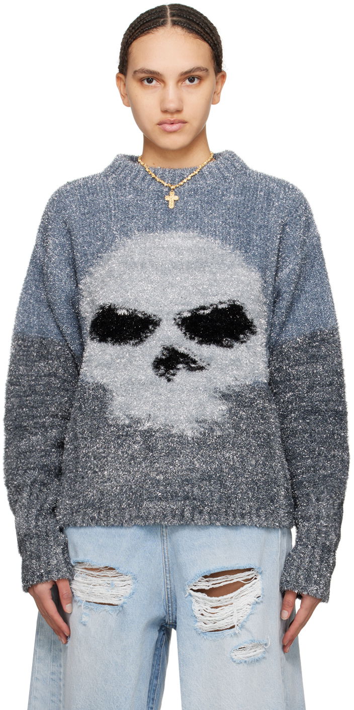 Džemper ERL Intarsia Knit Skull Sweater Siva | ERL08N367