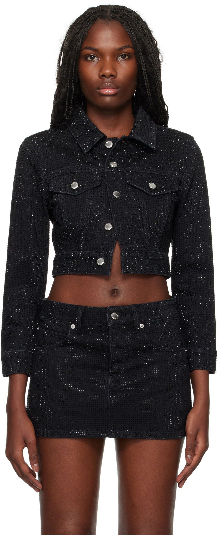 Jakna Alexander Wang Cropped Denim Jacket Crna | 1WC4242430