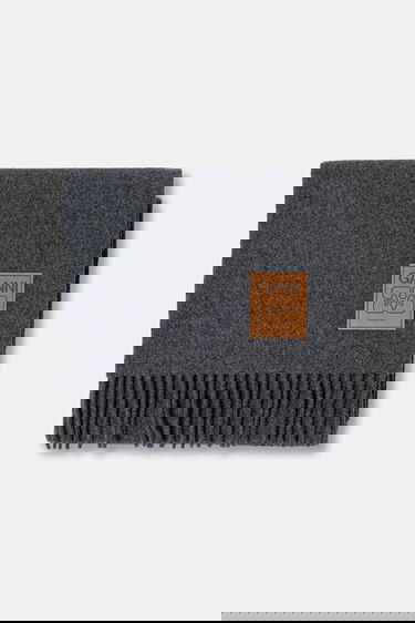 Šal GANNI Smooth Double Face Wool Solid Scarf Siva | A6932, 1