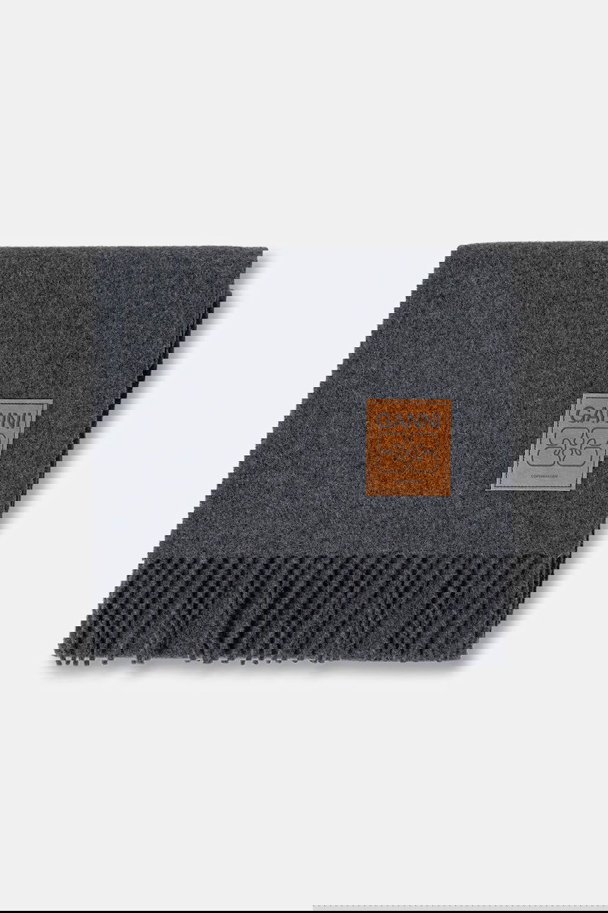 Šal GANNI Smooth Double Face Wool Solid Scarf Siva | A6932, 1