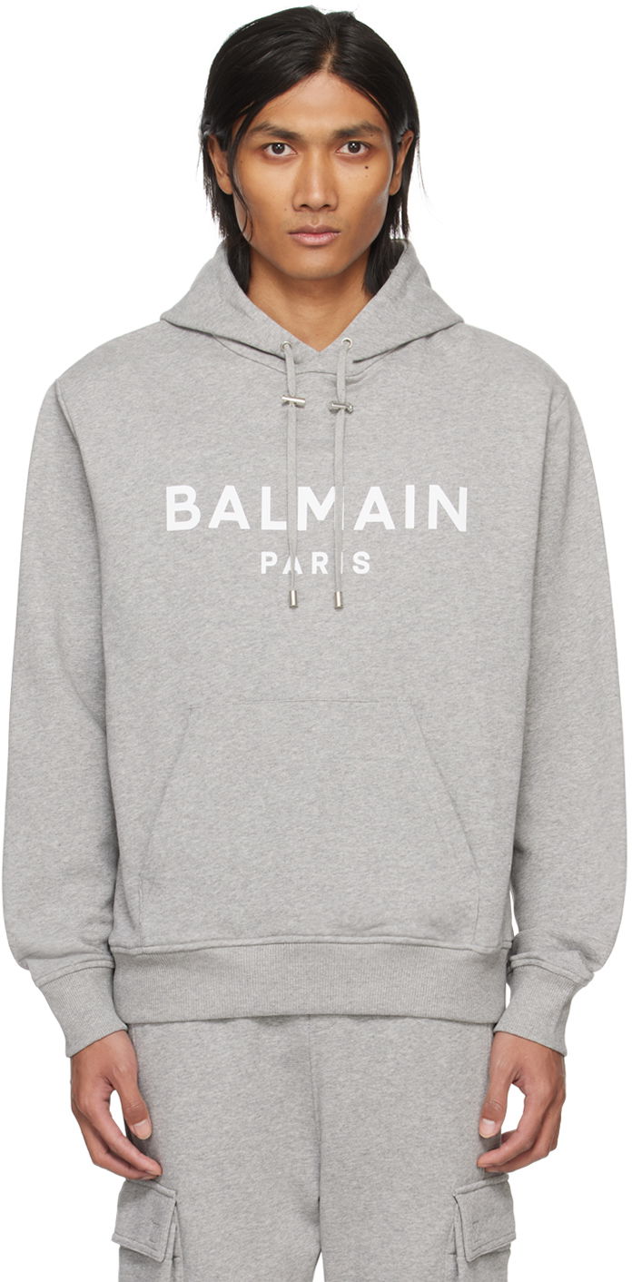 Dukserice Balmain Printed Hoodie Siva | CH1JR002BB65
