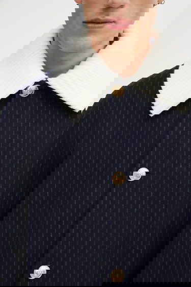 Kaputi Drôle de Monsieur Le Manteau Pinstripes Coat with White Collar Tamnoplava | I.CT143.WO041, 5