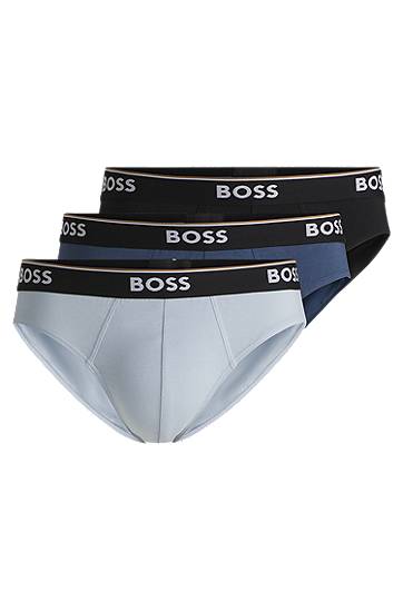 Bokserice BOSS BOSS Stretch-Cotton Briefs, 3-Pack with Logo Waistbands Crna | 50531681