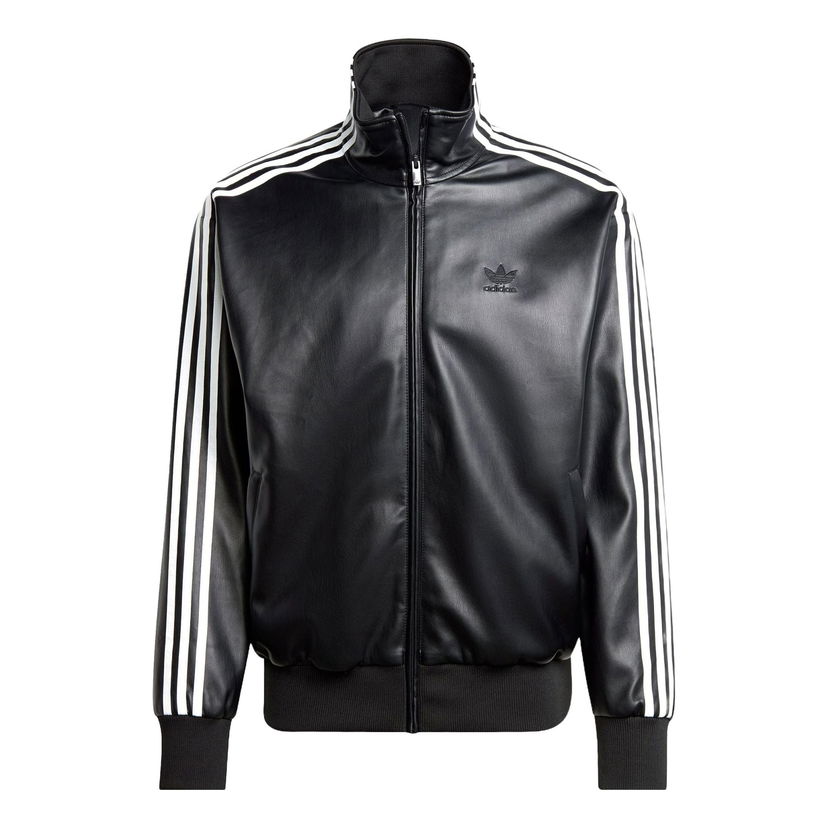Bomber jakna adidas Originals Adicolor Loose Firebird Faux Leather Track Jacket Crna | IZ4033