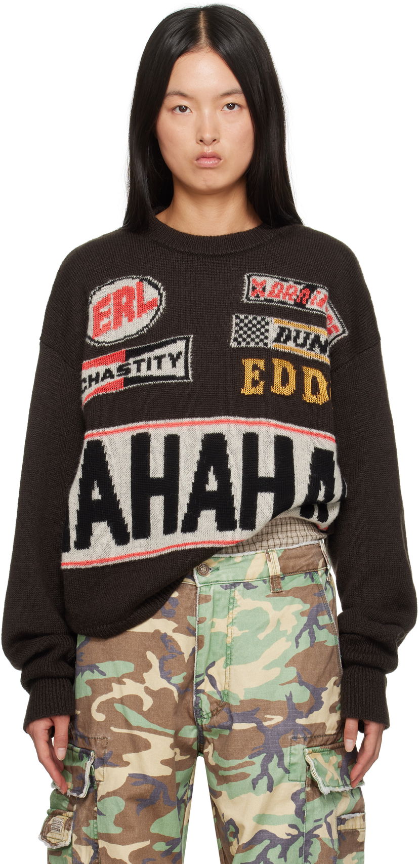 Džemper ERL 'HAHAHAH' Graphic Knit Sweater Smeđa | ERL09N007