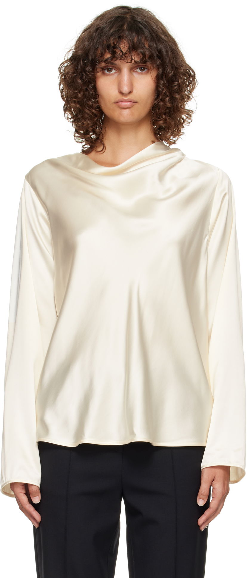 Košulja Loulou de Saison Loulou de Saison Riddy Draped Satin Blouse Bijela | RIDDY
