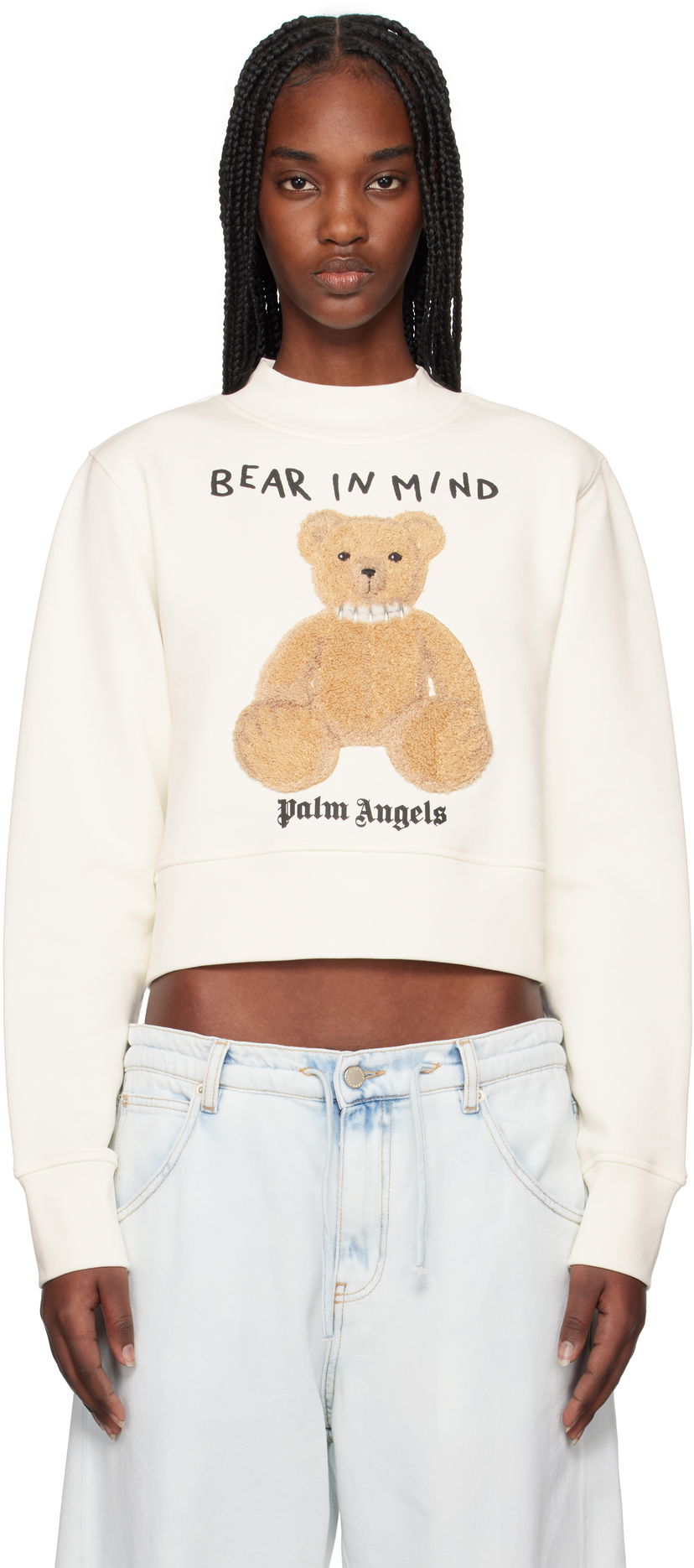 Džemper Palm Angels Palm Angels 'Bear in Mind' Cropped Sweatshirt Bijela | PWBA016S25FLE0030360