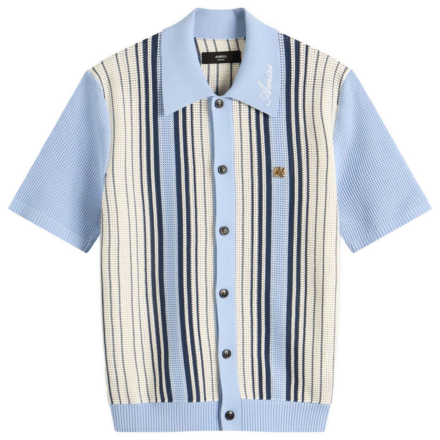 Polo majica AMIRI Striped Knitted Polo Shirt, Size Large Plava | AMKNIR1026-AshleyBlue, 0