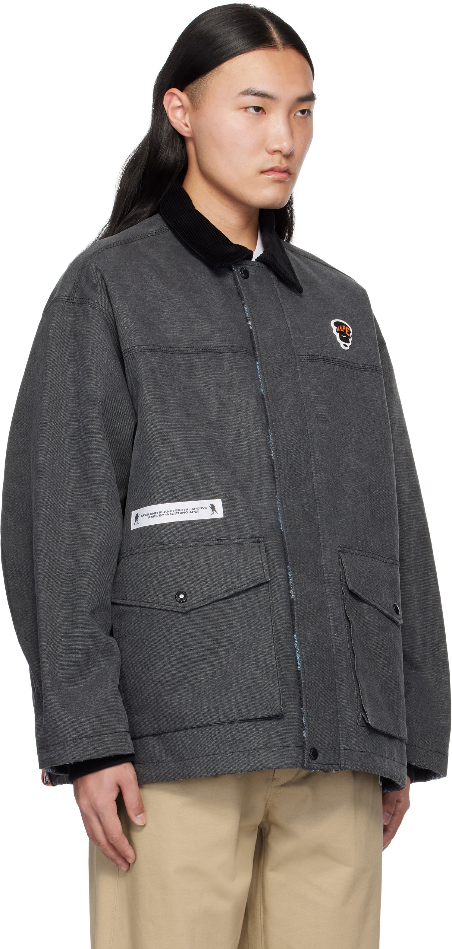 Parka AAPE by A Bathing Ape AAPE by A Bathing Ape Moonface Logo Reversible Utility Jacket Siva | AAPJKM7680XXNBKX, 1