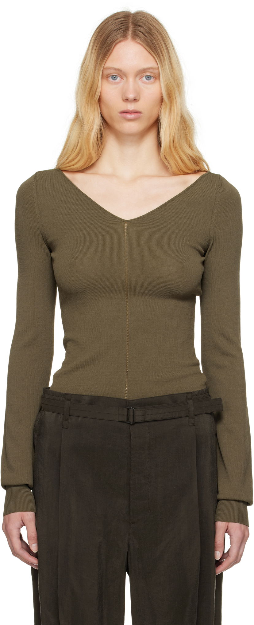 Džemper LEMAIRE Lemaire Wide V-Neck Top Zelena | TO1362 LK1038