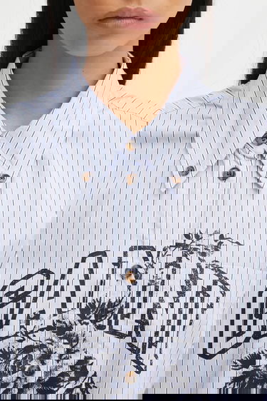 Košulja GANNI Stripe Cotton Oversized relaxed classic collar shirt Plava | W0826, 4