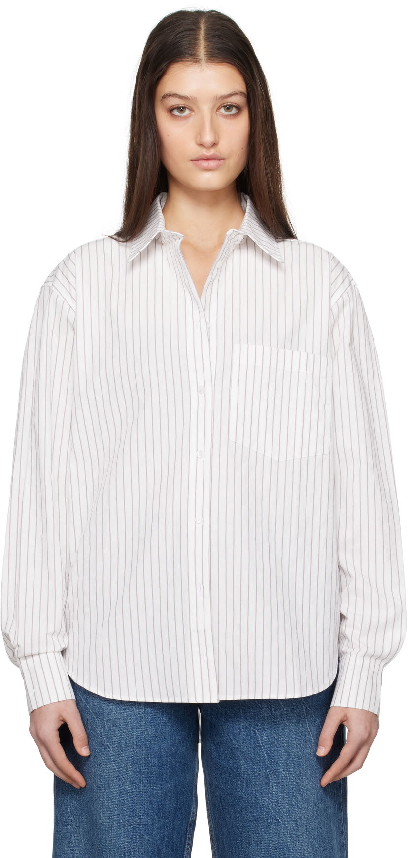 Košulja Anine Bing ANINE BING Braxton Striped Button-Down Shirt Bijela | A-07-10842-MTL41