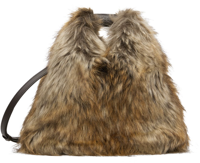 Ručna torbica Maison Margiela MM6 Maison Margiela Triangle Crossbody Faux-Fur Bag Smeđa | SB6WD0026P8486