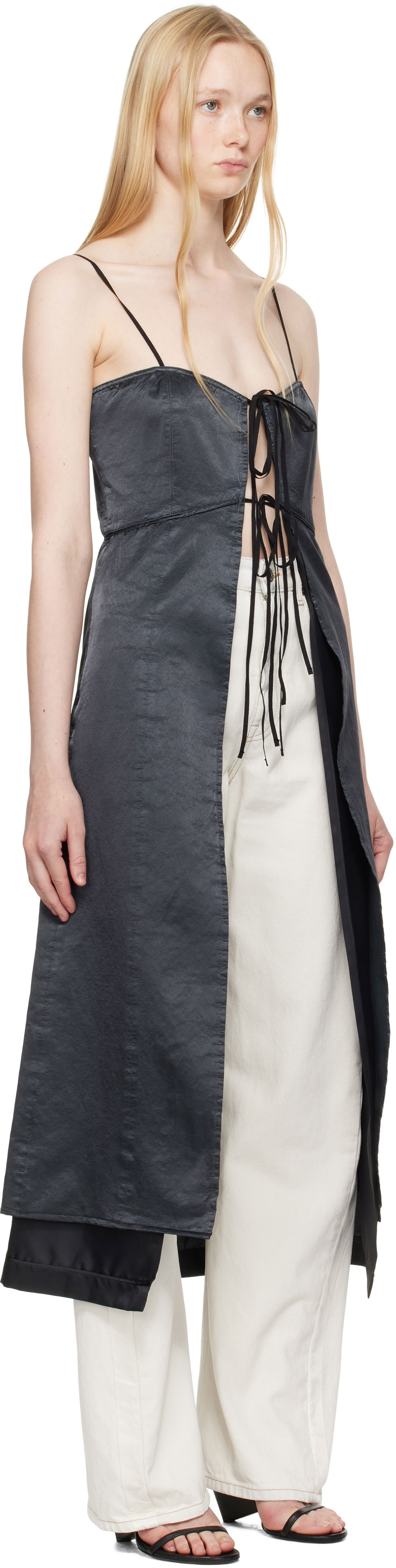 Haljina Maison Margiela MM6 Maison Margiela Washed Viscose Satin Tie-Front Dress Top Crna | S62DD0041 M35452, 1