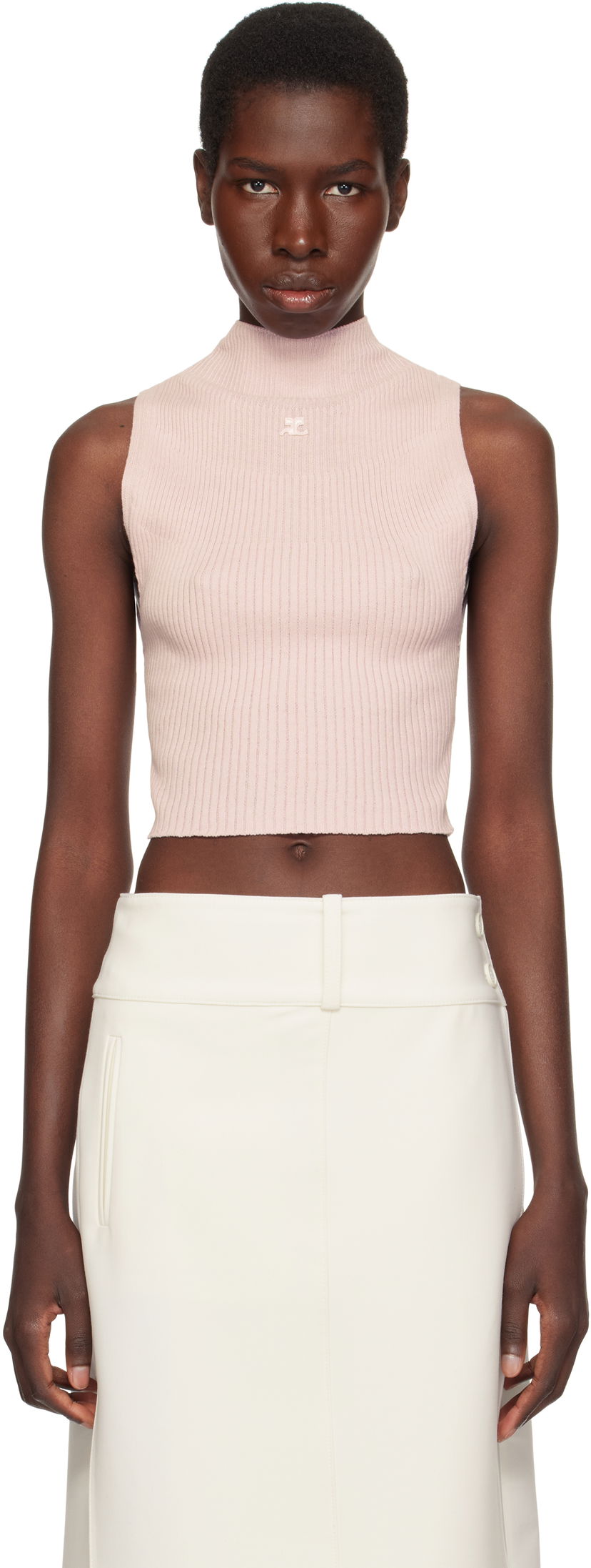 Majica bez rukava Courrèges Courrèges Mockneck Ribbed Cropped Tank Top Ružičasta | 225MTO402FI0049