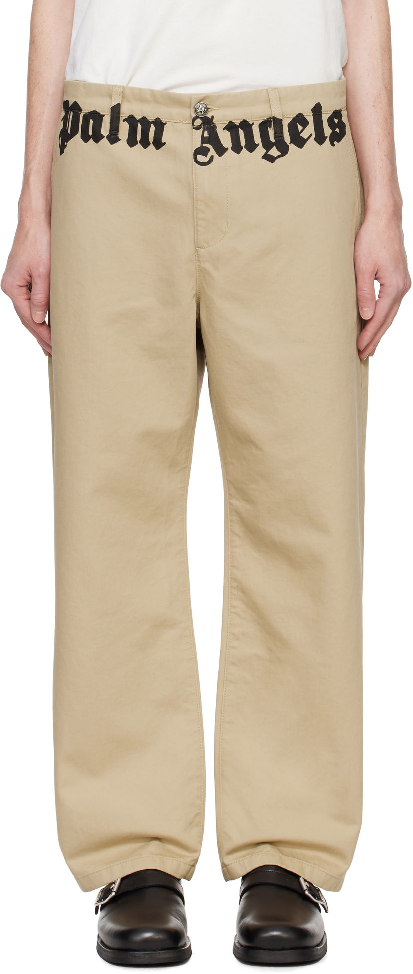 Hlače Palm Angels Classic Logo Chino Trousers Bež | PMCG005F24FAB0016203