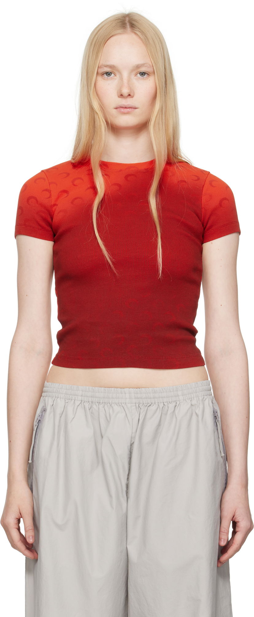 Crop top Marine Serre Marine Serre Moon Faded Baby Fit T-shirt Crvena | WTT012A CJER0070