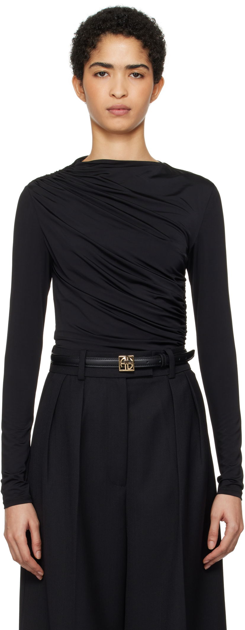 Majica kratkih rukava Anine Bing Anine Bing Bray Draped Jersey Top Crna | A-08-10037-BLK29